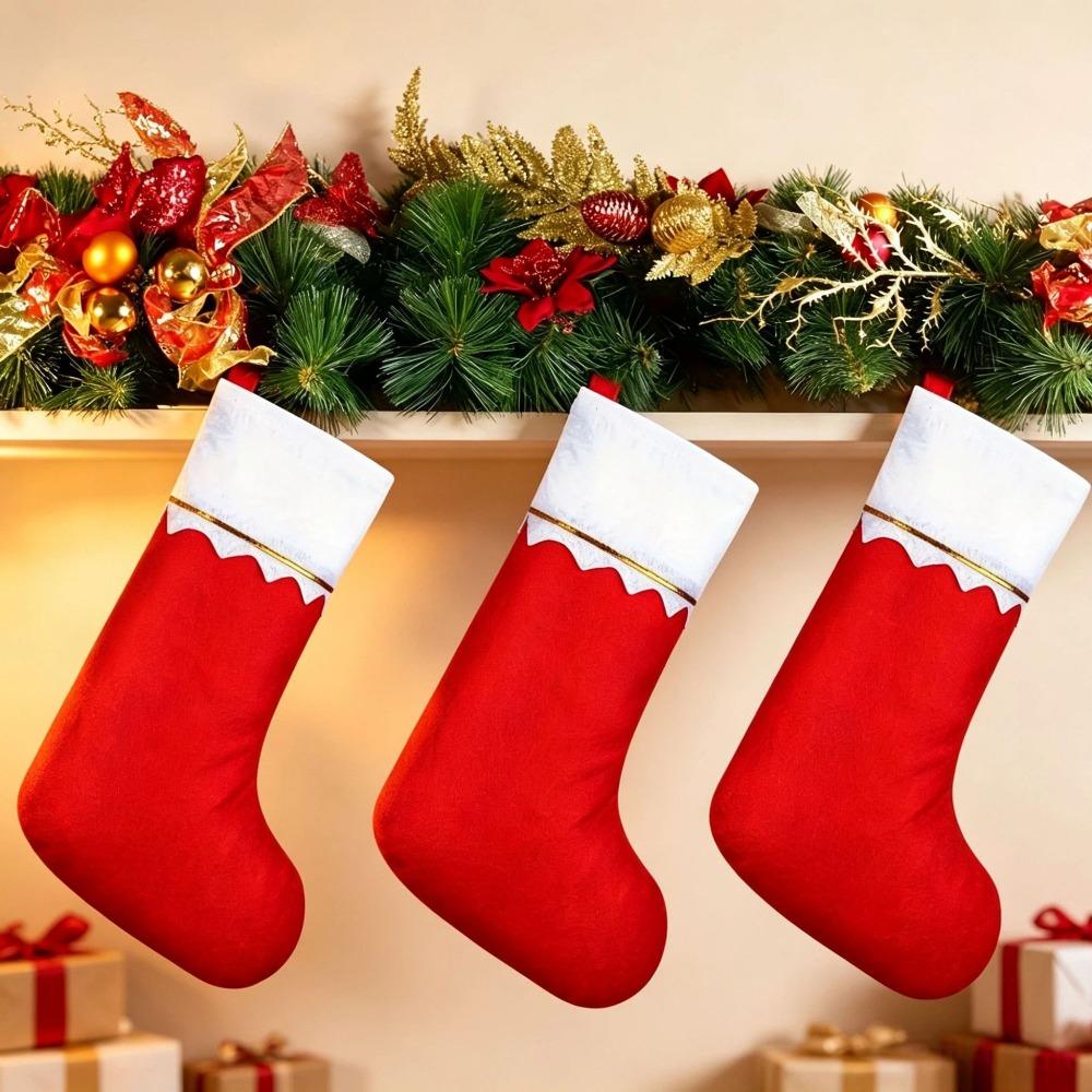 Golden Trim Hanging Socks Red Felt Festive Ornament New Gift Candy Bag Christmas Party