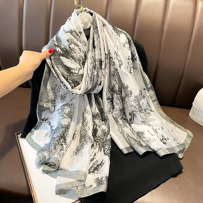 Spain Fashion Brand Women Silk Scarf Luxury Floral Stain Pashmina Shawls and Wraps Foulard Femme Bufandas Beach Hijab 180*90Cm