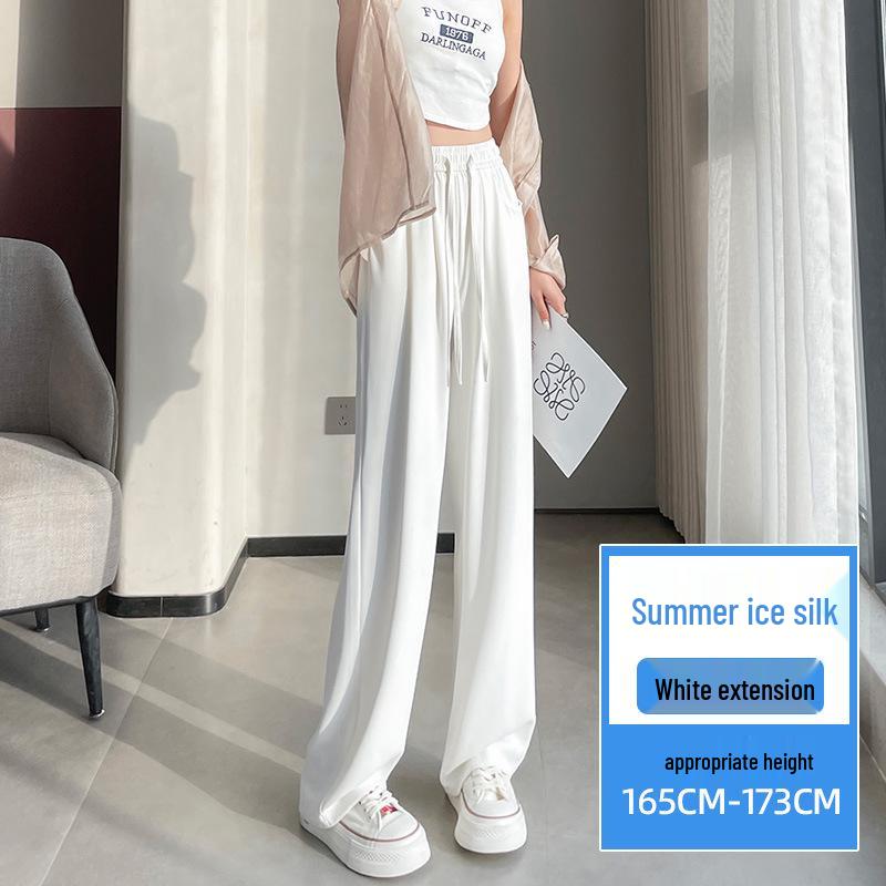 Women's Summer High-Waist Wide-Leg Ice Silk Pants: Lightweight, Sun-Protective, Quick-Dry, Loose, Straight-Leg, and Casual.