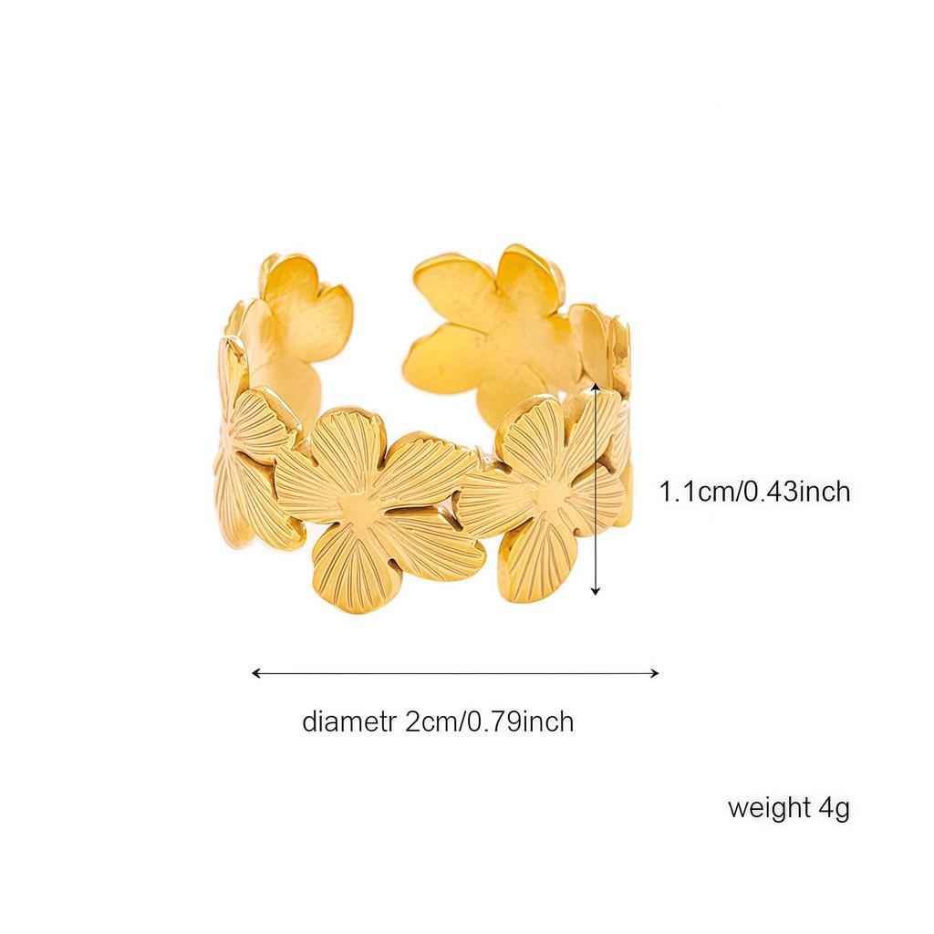 Elegant 18K Gold-Plated Geometric Stainless Steel Ring with Natural Stone, Adjustable for Women