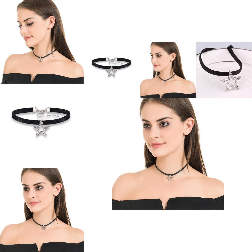 Snygg Svart Stjärna Chokerhalsband För Kvinnor Med Geometrisk Design Och Glittrande Kristaller