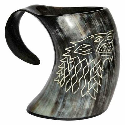 Viking Drinking Horn Mug Wolf Carved Tankard For Beer Game Of Thrones Wolf Mug