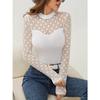 Women's High Neck Bodycon with Polka Dot Mesh Sleeves Lightweight Tops