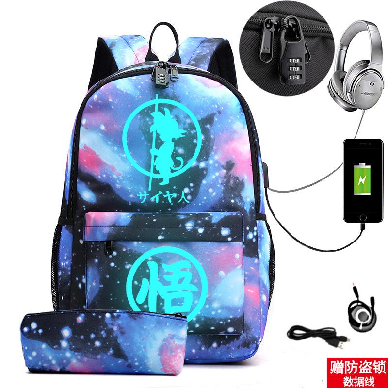 Usb Large Capacity Leisure Travel Backpack Animation Printing Luminous Schoolbag Student Pencil Case