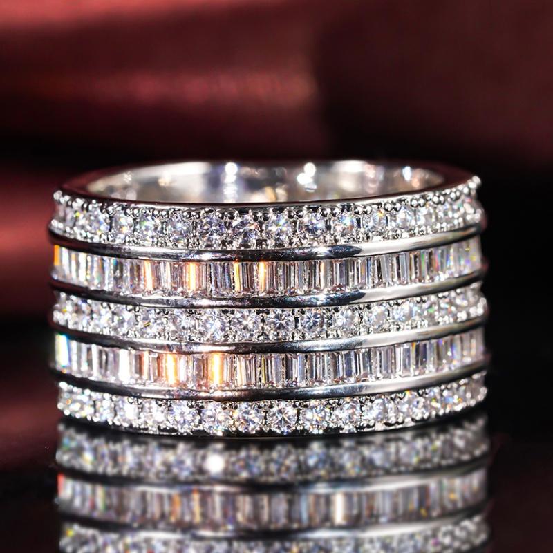Huitan Multi-layer Shiny Cubic Zirconia Rings for Women Bright Delicate Finger Accessories New Trendy Attractive Wedding