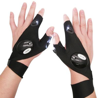 1 Pair Outdoor Fishing Magic Strap Fingerless Gloves Night Light Waterproof Fishing Gloves with LED Flashlight Rescue Tools