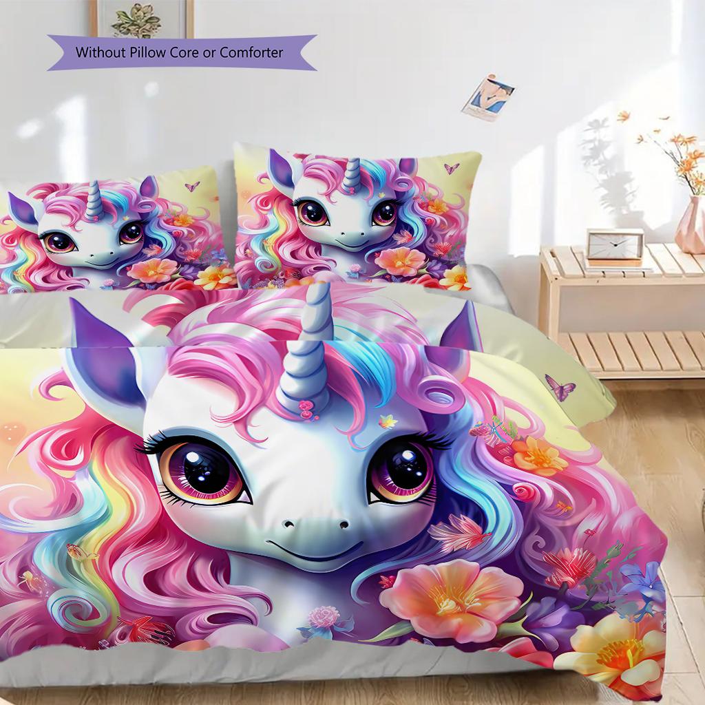 Unicorn Art Portrait Bedding, Duvet Cover, Pillowcase, Home Decoration, Birthday Gift (1 * Duvet Cover+2 * Pillowcase, Coreless)