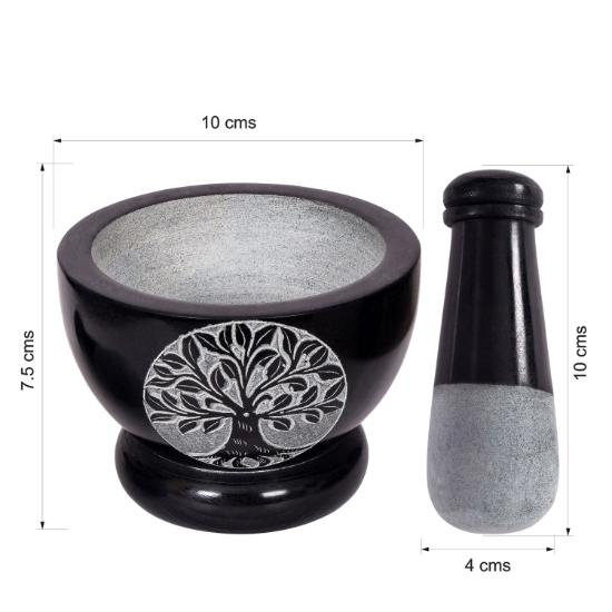 Divit Shilp Mortar and Pestle, Natural Stone Grinder for Spices, Pastes, Herbs, Seasoning etc. (Tree of Life)