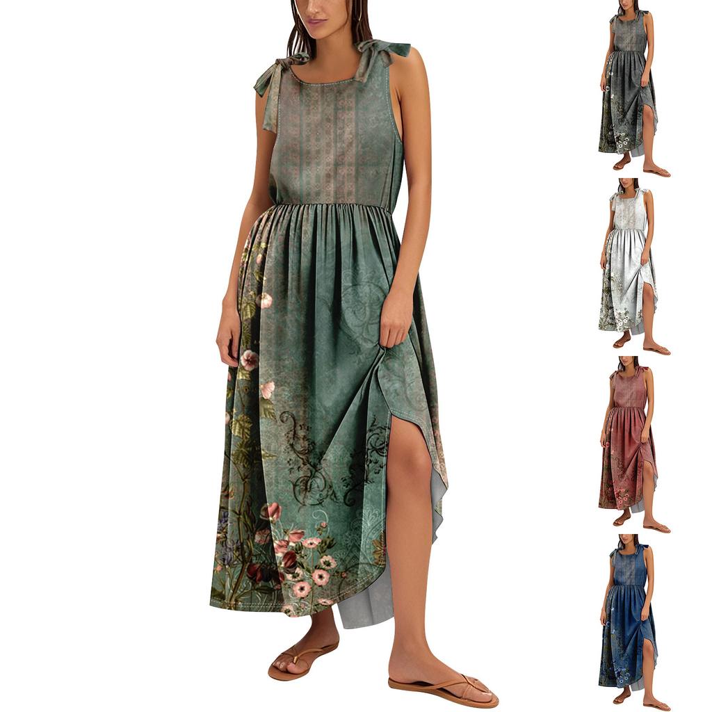 Women's Summer Fashion Tank Dress A-Line Sleeveless Casual Floral/Solid Pocket Dress