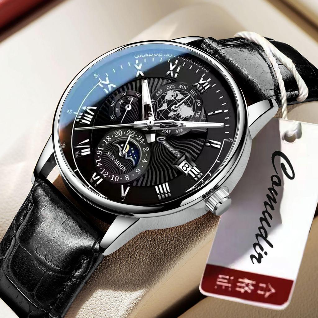 Švýcarské pánské quartzové hodinky s koženým řemínkem - Originální vodotěsné značkové hodinky