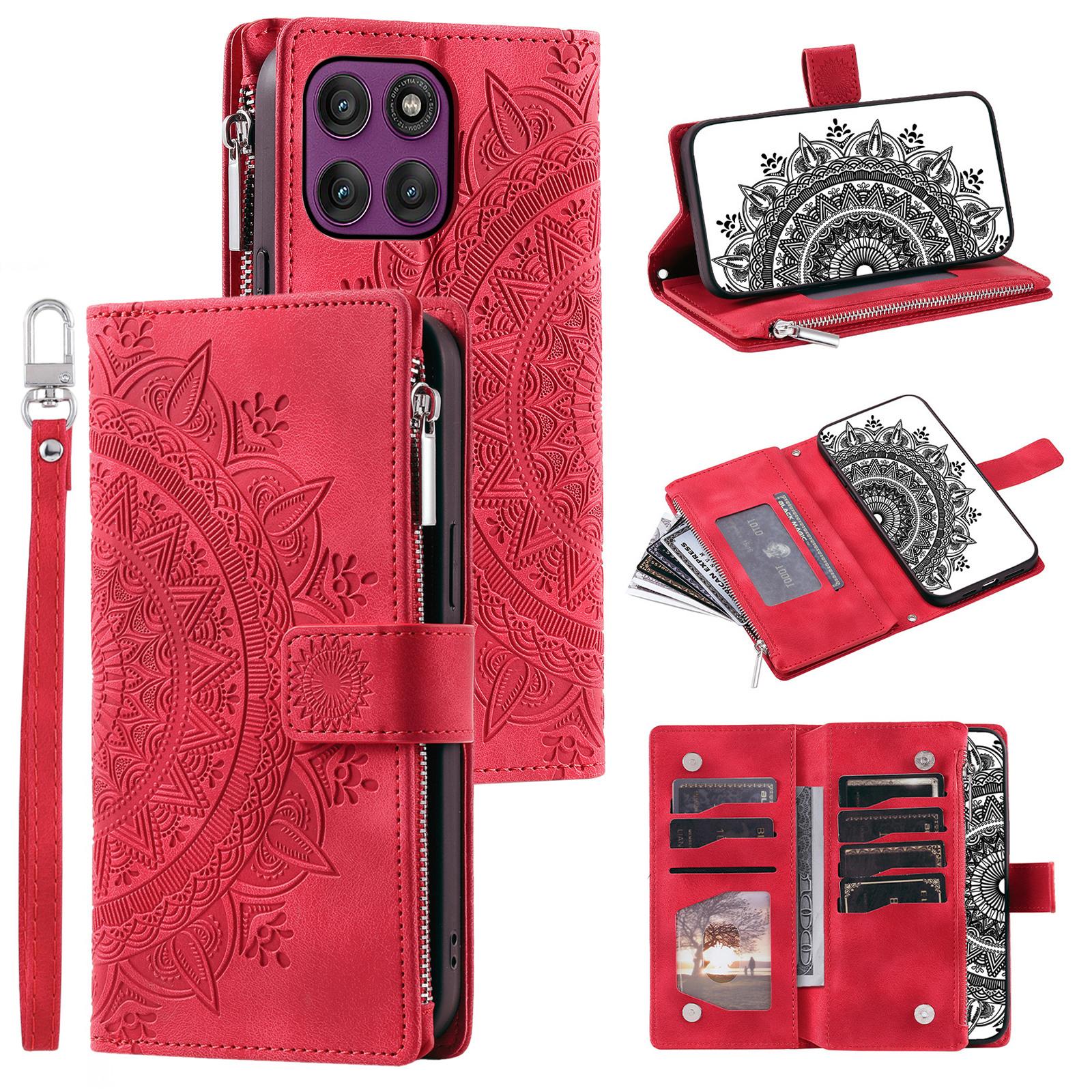 

Чехол-кошелек для Motorola Moto G56 5G с рисунком цветка мандалы, из искусственной кожи, чехол для телефона с ремешком на запястье Rose