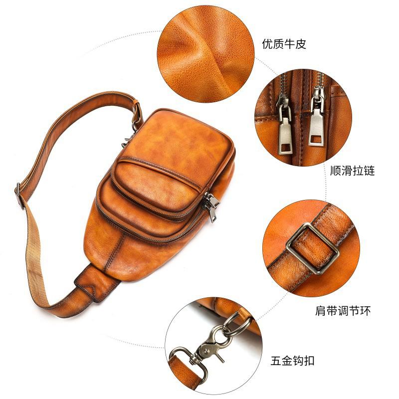 Simple Versatile Top Layer Cowhide Men's Chest Toe Cover Handmade Genuine Bag Crossbody