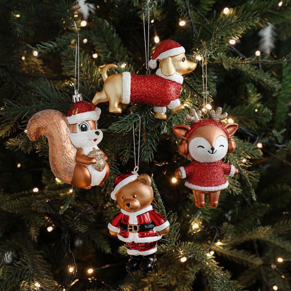 DIY Decor Fox Bear Pendant Colorful Christmas Resin Pendant New Hanging Car Ornaments  Xmas