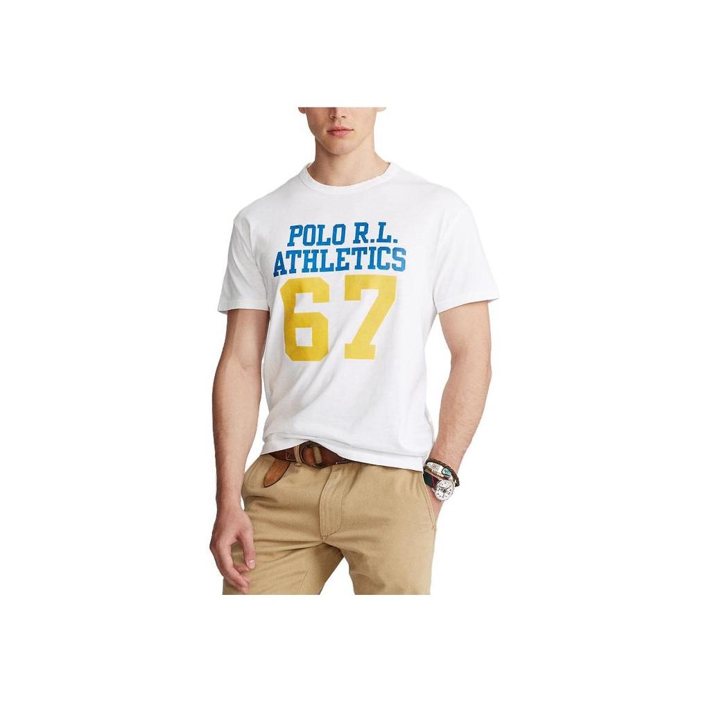 T-shirt da uomo Polo Ralph Lauren con logo, girocollo, vestibilità slim, manica corta, colore bianco, MNPOTSH1N820875-100
