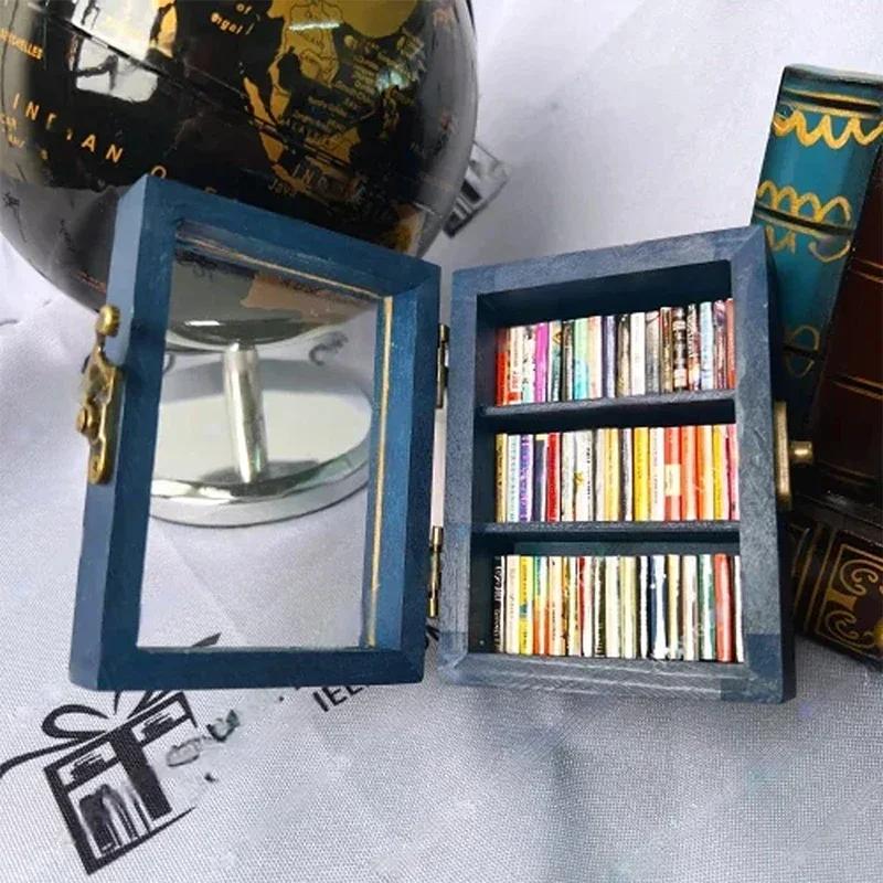 New Wooden Pocket Anxiety Bookshelf Home Decoration Creative Ornament Miniature Bookshelf Portable Rectangular Tiny Book Library