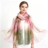 Pink Green Gradient Lotus Leaf Print Chiffon Long Scarf Women Sheer Thin Hijab Shawl Summer Fashion Sun Protection Headscarf