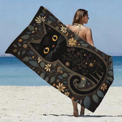 Summer Holiday Beach Towel 1Pc Microfiber 2D Flat Printed Sandproof Waterproof Mystic Cat Floral Travel Sea Mat