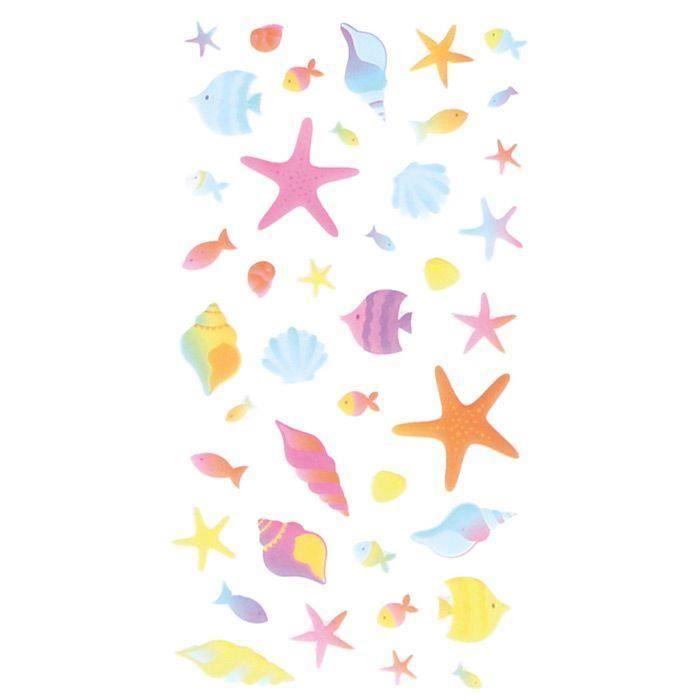 Stickers 3D Puffies Sirènes et coquillages - ARTEMIO - Set d'autocollants vie sous-marine