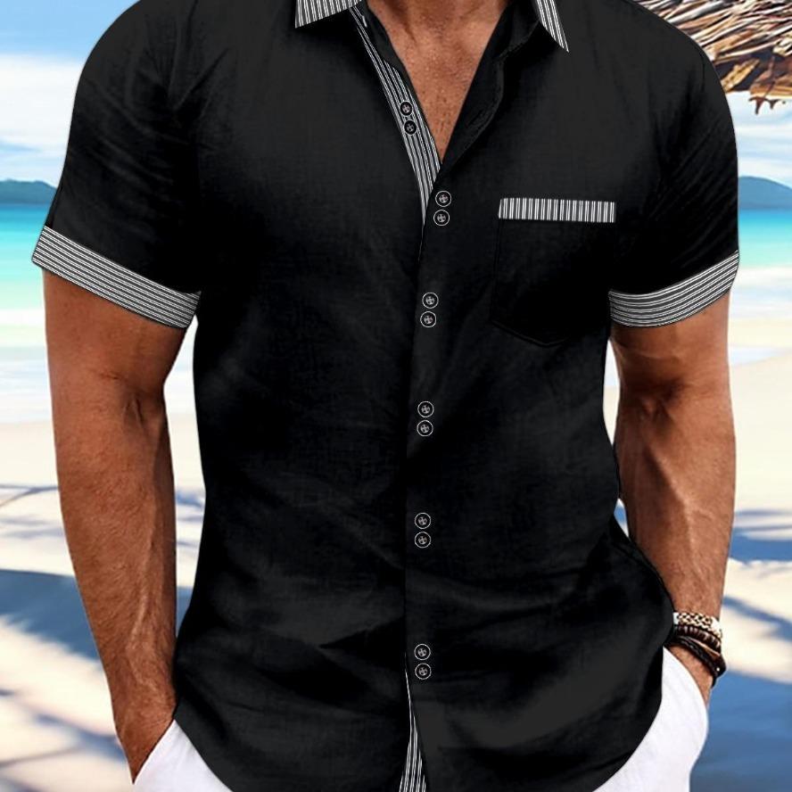 Men's  Summer Fashion Striped Slim Fit Double-Button Business Casual Short-Sleeve Shirt