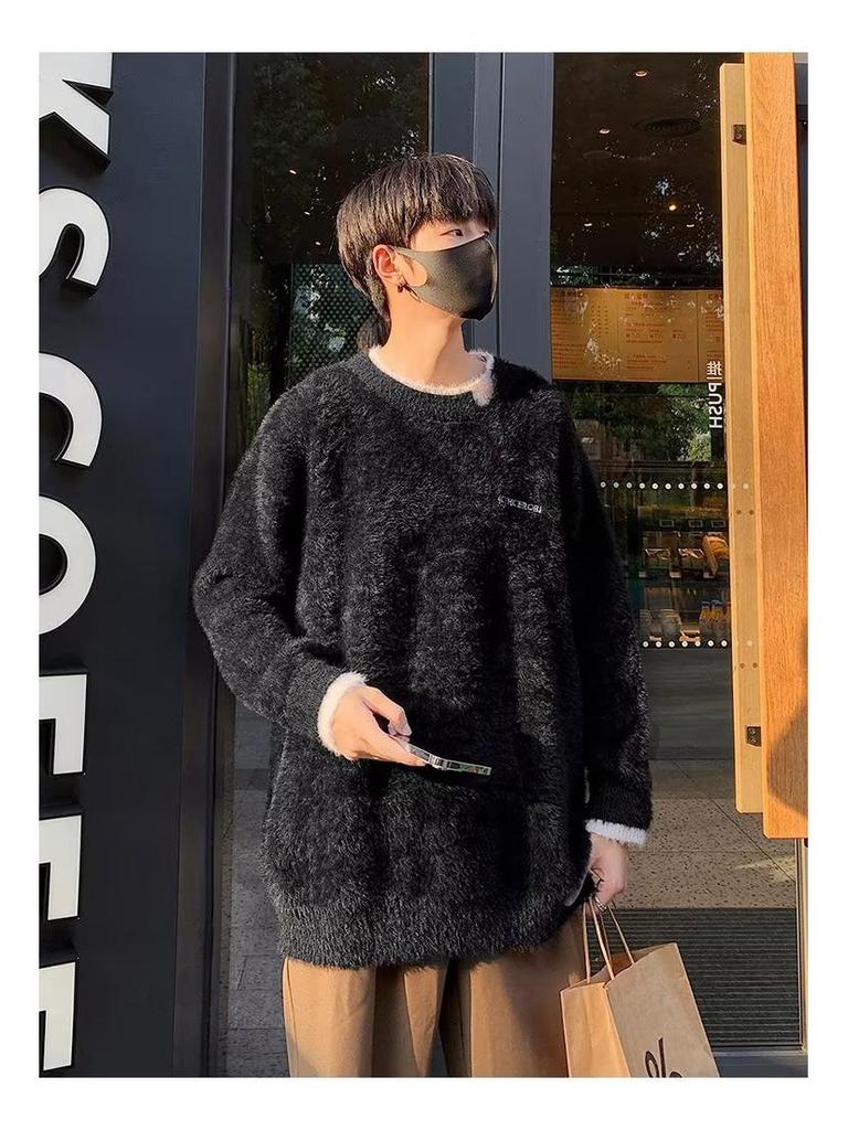 Men's Korean-Style Plush Sweater: Cozy, Loose-Fit Knit for Winter