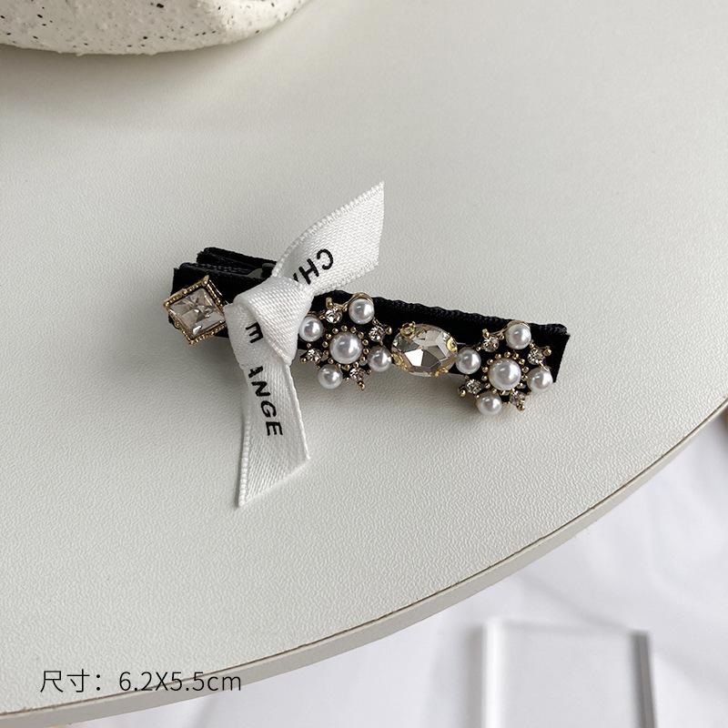 New France Black Bow Pearl Hair Accessories Hair Clips Pins Elegant Daily Bowknot Imitation Pearl Headwear Barrettes Spring Clip