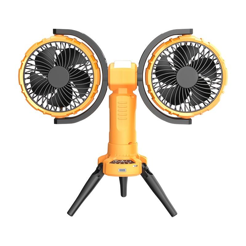 Dual Head Oscillating Outdoor Fan with Built-In Power Bank, Adjustable Speeds Brightness,360° Rotation,Hangable Design for Camping,Picnics,Camping Fan