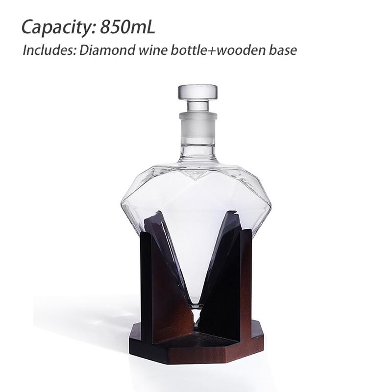 850mL Diamond Wine Glass Bottle Wine Set Suit With Wooden Base Whisky Decanter Originalityfor Bar Home Ornament Gift