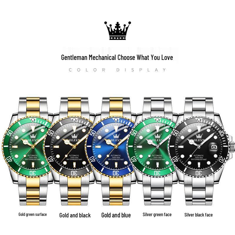 Oliss Green Water Ghost Automatische Leuchtende Wasserdichte Herrenuhr