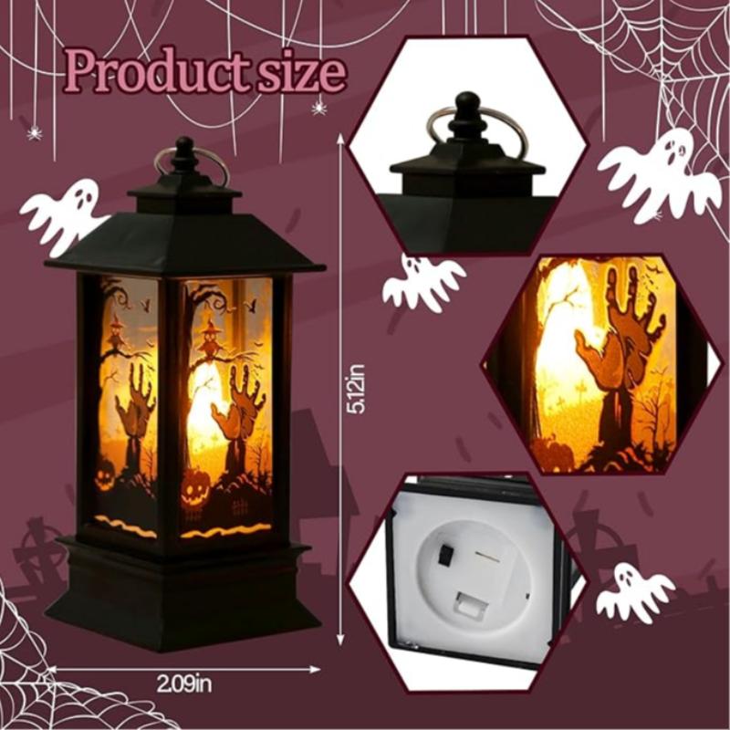 Halloween Led Candle Lantern Vintage Witch Castle Pumpkin Ghost Pagoda Wind Lantern Hanging Indoor Outdoor Party Decor Supplies