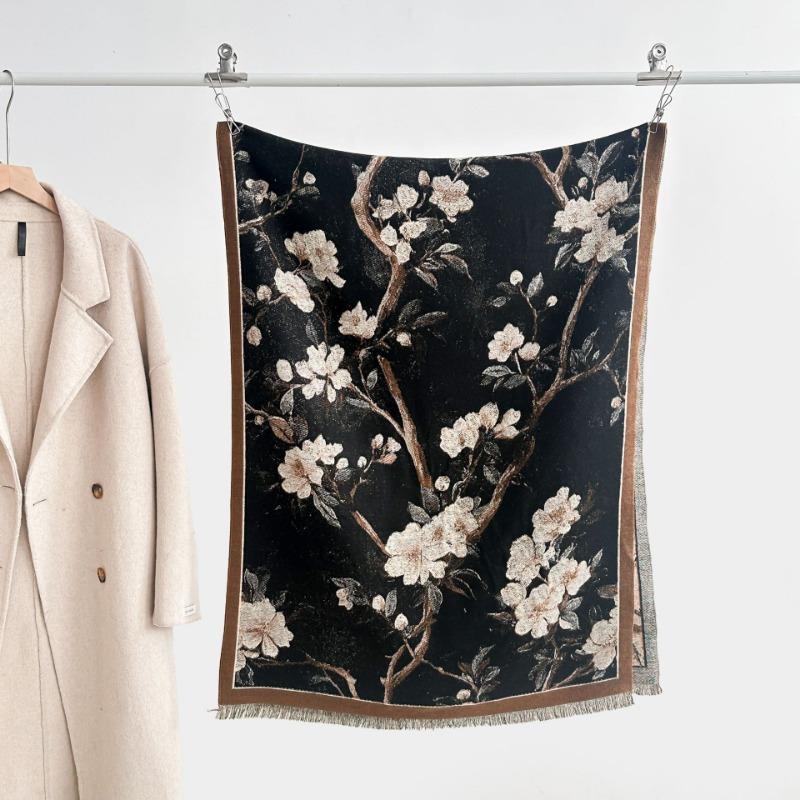 Autumn and winter new double-sided color oil painting series imitation cashmere thickened warm scarf women's air conditioner shawl