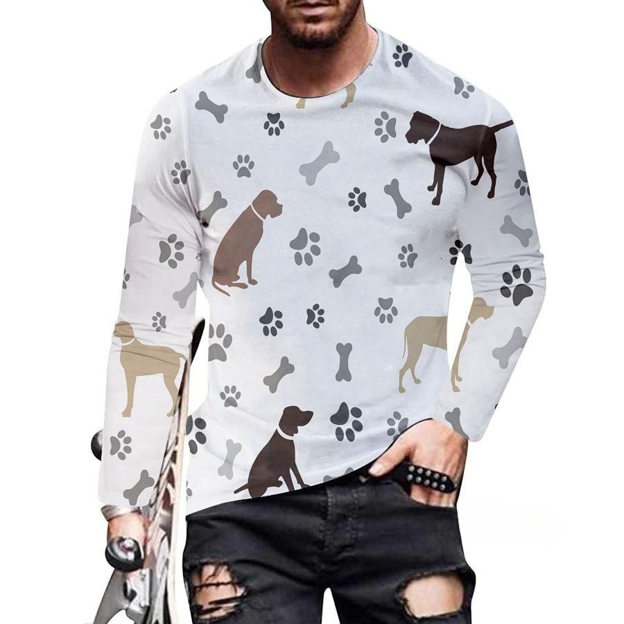 Spring and Autumn Round Neck 3D Dachshund Printed Top Fashionable Casual Long Sleeved Men's T-shirts