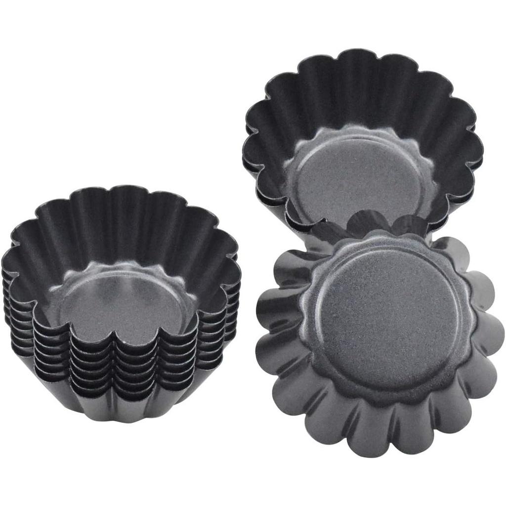 12-Cavity Mini Tart Pans Carbon Steel 7.5x2.3 cm Black Nonstick Baking Mold Set Fruit Tart Mold Set