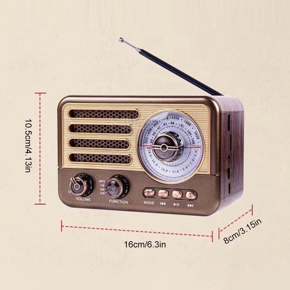 AM FM SW Vintage Radio Retro Radio Support AUX TF Card USB Multi-Function Card Audio Rechargeable Transistor Radio for Home