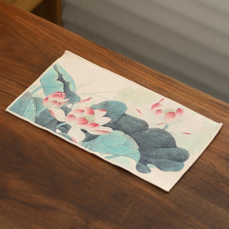 

New Chinese Style Deer Skin Velvet Tea Towel Soft Absorbent Towel Pad Small Cloth Printed Tea Towel Napkins