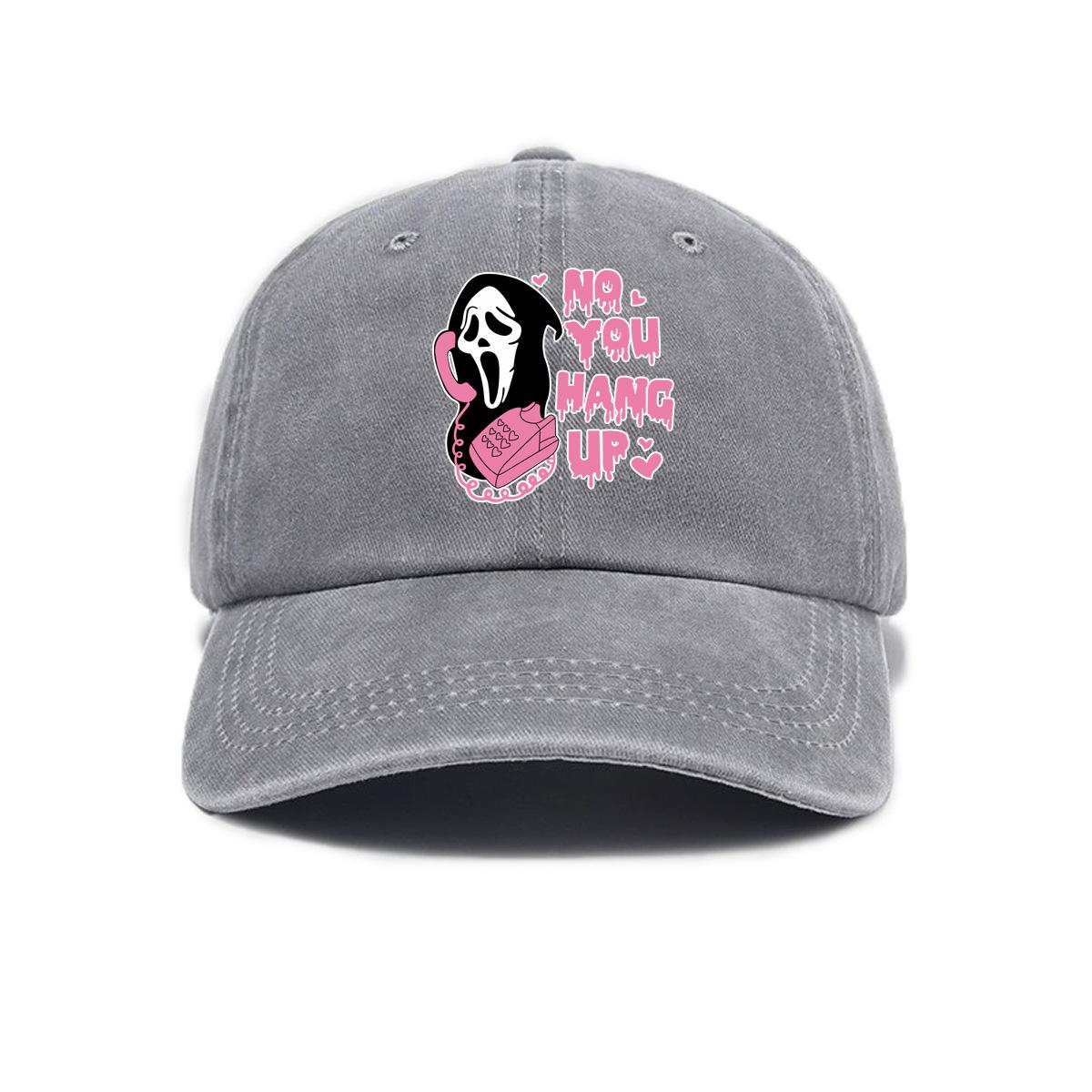 Halloween Skull Pink Letter Print Washed Distressed Soft Top Visor Baseball Cap Unisex Hat