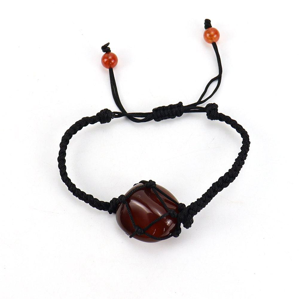 Hand-Woven Black Jade Thread Crystal Rough Stone Mesh Pocket Bracelet Bracelet Adjustable B72