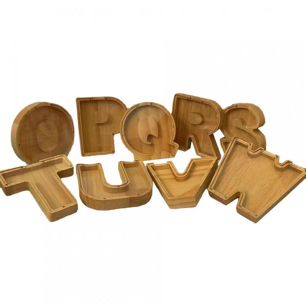 Creative Wooden Piggy Bank Twenty-Six Letter Coin Money Saving Box Storage Customized Name Wood DIY Letter Kids Money Bank Gift