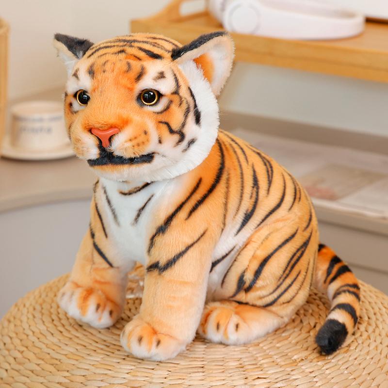 Realistische Dier Pluche Speelgoed Gevuld Zittende Tijger Luipaard Leeuw Pop Zacht Gezellig Levensecht Dier Speelgoed Super Cool Bureau Kamer Decoratie 25cm