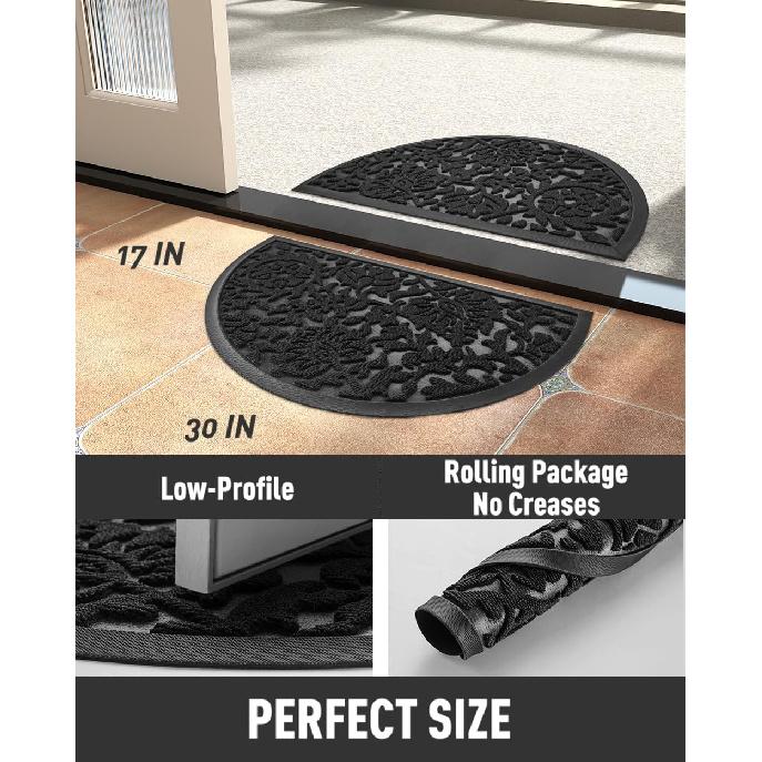 Tchdio Half Round Front Door Mat-Non Slip Rubber Entryway Indoor Outdoor Mat for Outside Entrance-Low Profile Heavy Duty Welcome Mat Easy Clean All