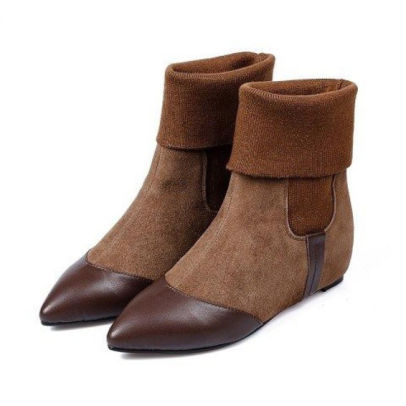 Fashion Autumn and winter women's shoes pointed toe flat bottom heightening wool British style boots short boots trendy cotton shoes