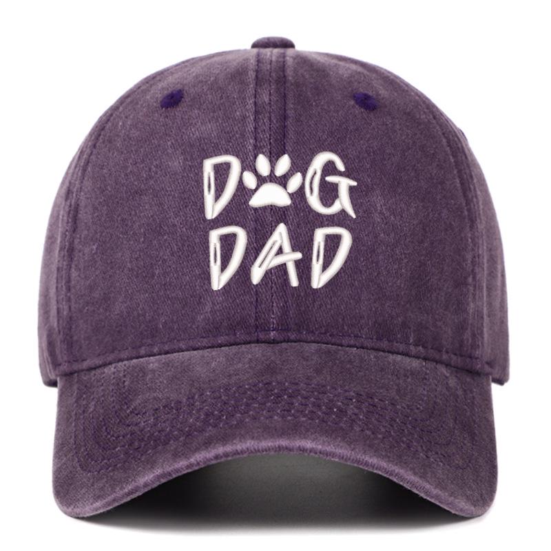 Men's Pure Cotton Distressed Sun Hat with "DOGDADDOGMOM" Embroidery - Large Brim Baseball Cap