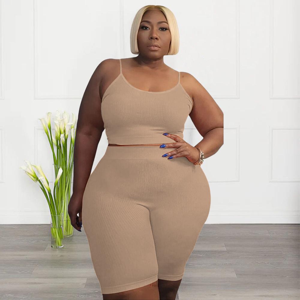 Plus Size Women's Two-Piece Set: High Elastic U-Neck Sleeveless Top & Casual Shorts