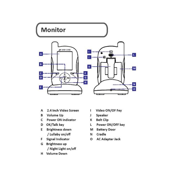 Monitoare pentru bebeluși de 2,5 inci Cânte de leagăn cu vedere de noapte IR Indicator de temperatură Tasta atingebilă InterfonAA