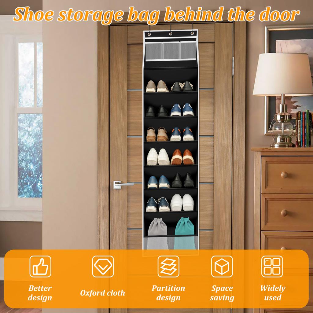 8 Layer Over The Door Shoe Organizer Oxford Cloth Hanging Shoe Storage Rack with 3 Hooks Large Capacity Behind Door Shoe Rack
