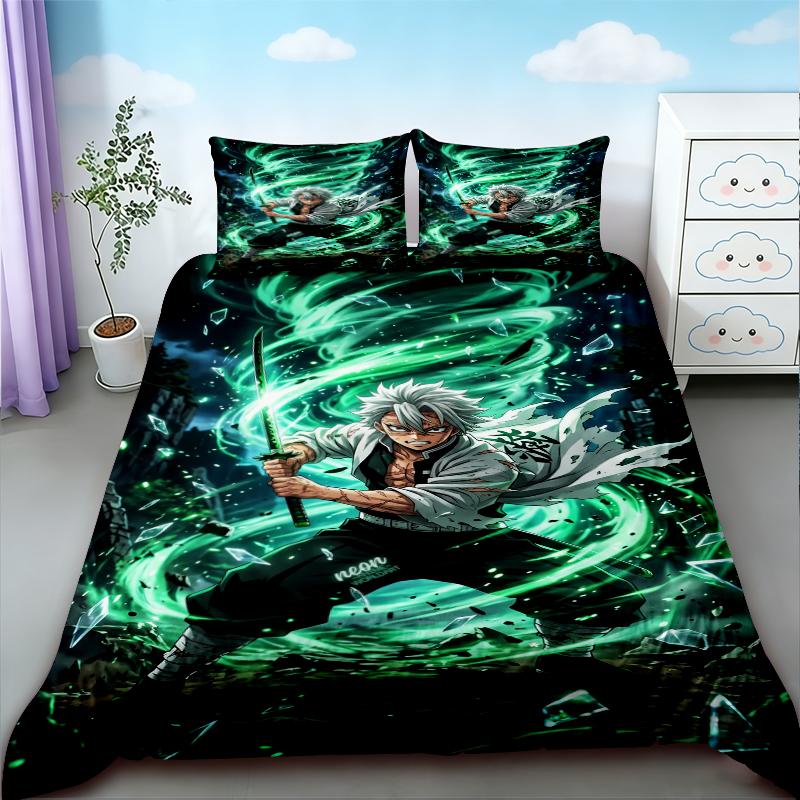 Bettbezug Druck Kochou Shinobu Bett Anime Demon Slayer Bettwäsche-Set Jugendliche Jungen Twin Single Queen King Full Bettbezug-Sets EU Single 135*200cm/53x79in 3pcs black