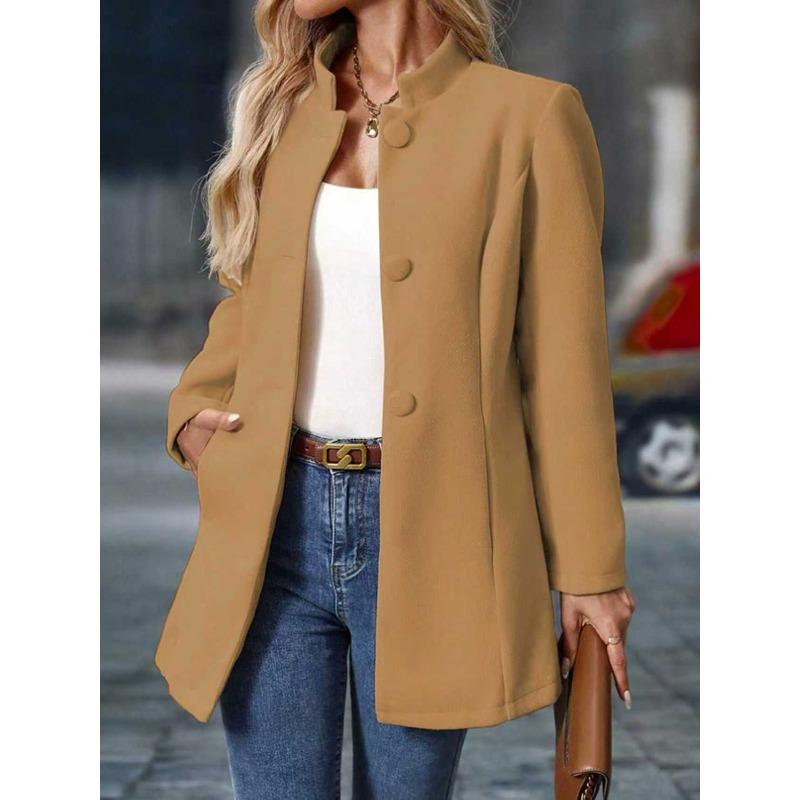 

YYFS Женская мода Повседневная однотонная принтованная куртка и пальто с длинным рукавом и воротником-стойкой на осень-зиму L хаки