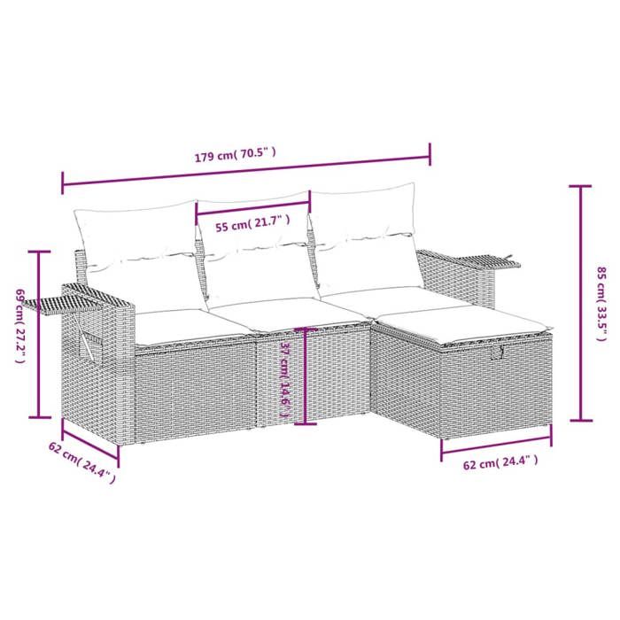 VidaXL Salon de Jardin avec Coussins 4 pcs, Canapés de Terrasse, Ensemble de Meubles de Patio, Mobilier d'Extérieur, Gris 3263758