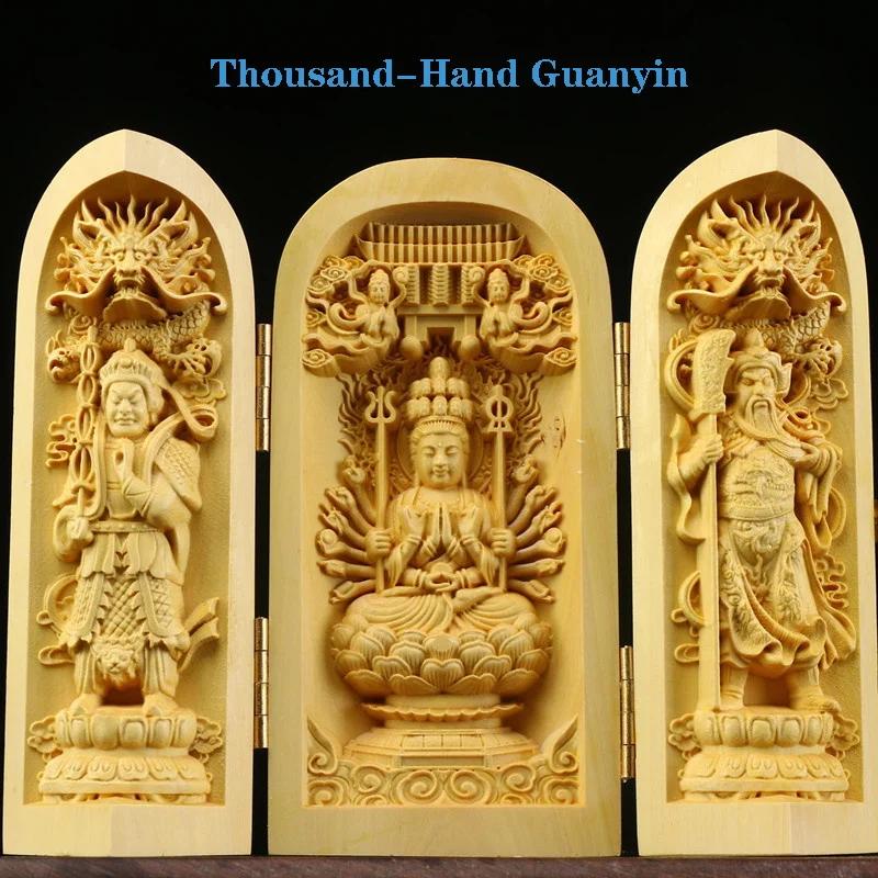 Boxwood Beautiful Hand-Carved Wooden Statue of the Thousand-Armed Guanyin Bodhisattva