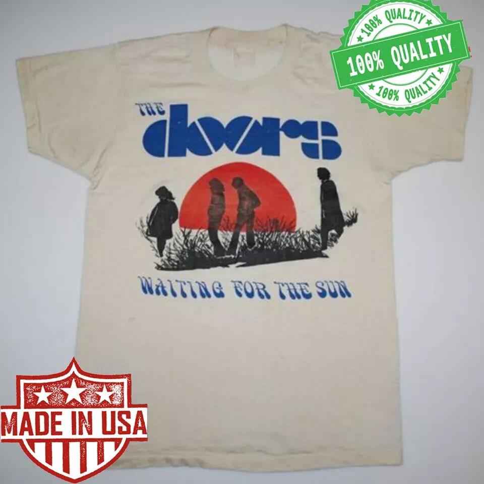 Vintage The Doors Waiting For The Sun Natural T Shirt Tops Tees Men's Women's T Shirt Tops Tees Men's Women's