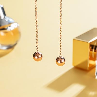 Temperamento Luz Luxo Bola Pingente Longo Corrente Brinco Gota para Mulheres Moda Aço Inoxidável Feminino Linha Da Orelha Jóias